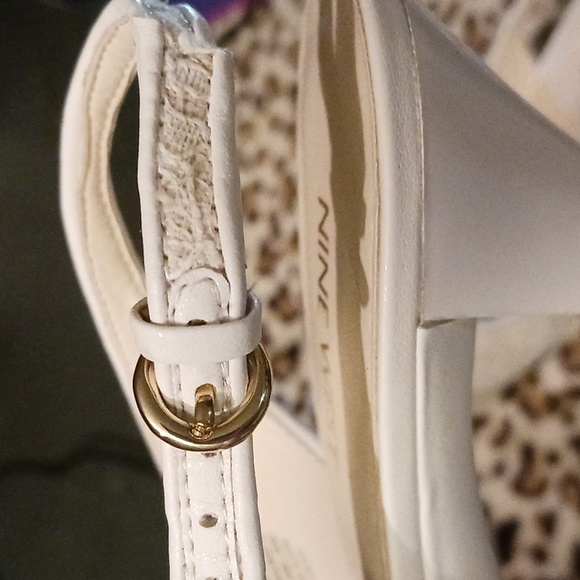 NWOT Nine West ROXII Champagne Lace Open Toe 1" Platform 4" Heels Sz 9M - Picture 12 of 16